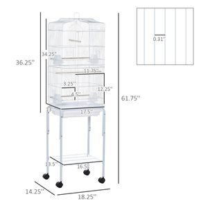 Gabbia per Uccelli Grande in Metallo Bianco da 63 Pollici, Stile Moderno XL, Stabile, in Rete Metallica, per Uccelli di Taglia Media, con Porte Grandi, Ripiano e Maniglia - Product Image 3