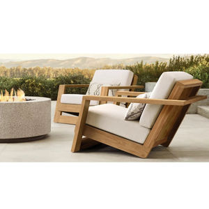 Chaise longue moderne en teck Rayes avec siège coulissant, fabriquée en teck et tissu en lin, résistante aux intempéries, imperméable, écologique, pour une utilisation en extérieur - Product Image 2