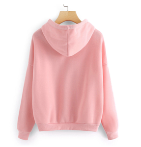 Women's <b>Pink</b> Hooded <b>Sweatshirt</b> With Hand Drawn Heart Embroidery Front Print Regular Sleeve Casual Autumn Wear - Product Image 3