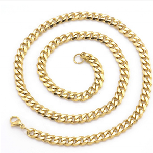Collier Miami Link doré en acier inoxydable avec fermoir mousqueton, chaîne polie disponible en plusieurs largeurs - Product Image 1