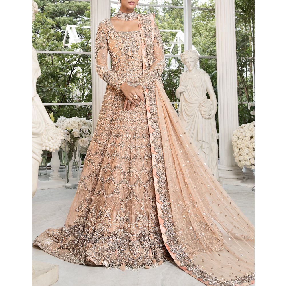 green emerald velvet dress Buy Peach Pakistani Net Lehenga Choli Online Shopping for Girl & Women –  HATKE BRIDE main image 1