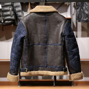 Manteau d'hiver à la mode à la mode-fourrure de mouton-vol en peau de mouton-hommes revers cuir de cheval vintage-streetwear veste chauffée thermique - Product Image 3