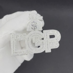 LGP Let's Get Paid Rhodium Plated Iced Out <b>Letter</b> Diamond Pendant Necklace for Men's Party Occasion - Product Image 4