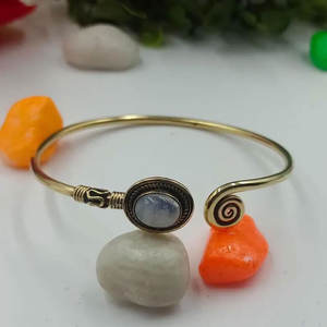 Rainbow <b>Moonstone</b> Spiral Brass Bangle-Handmade Adjustable Open Cuff <b>Bracelet</b> for Women-Artisan Boho Jewelry Gift Rhodium Plated - Product Image 5