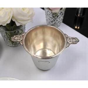 Silver Brass Made Champagne Ice Bucket With Handle Natural Kitchen Utensil Drink Ware <b>Serve</b> Ware Wine Coolers Silver Color - Product Image 4