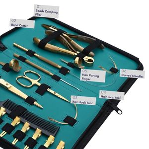 Kit d'outils professionnels pour extensions capillaires en acier inoxydable de qualité chirurgicale, comprenant une pince à sertir plate, un outil à boucle et un fil pour perruque - Product Image 3