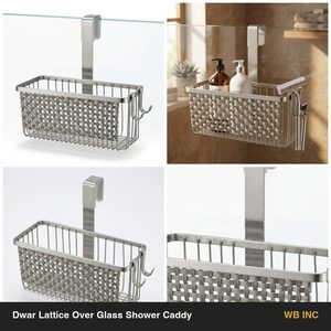 Handmade SS202 26 cm Brushed Steel <b>Shower</b> Caddy No Drilling Dwar Lattice Glass <b>Rack</b> for Home Decor Hotels and Weddings - Product Image 6