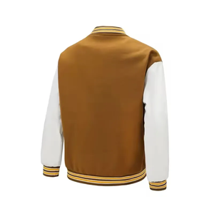 Veste universitaire marron et blanche pour homme, style preppy, coupe classique, col rabattu, fermeture éclair, en velours côtelé, idéale pour l'automne - Product Image 2
