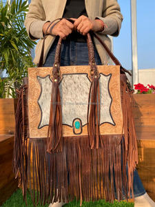 Bolso de mano con flecos de piel de vaca de estilo occidental, bolso de compras grande con borlas de alta calidad para mujer, novedad - Product Image 2
