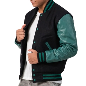 Men's Vintage Varsity Letterman Jacket Wool Body Viscose Sleeves Zipper Front Patchwork Quilted Lining Classic College Team - Product Image 4