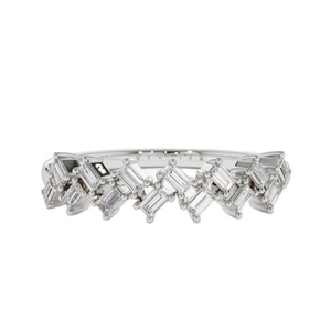 Baguette de oro de 14k para boda, banda de diamante cultivado en laboratorio, Media eternidad, apilable, 10k, 14k, 18k, fabricante de banda de oro sólido - Product Image 1