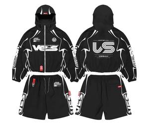 Veste à capuche zippée personnalisée avec impression sur écran, ensemble court en nylon imperméable deux pièces, streetwear, coupe-vent, survêtement pour femmes - Product Image 4