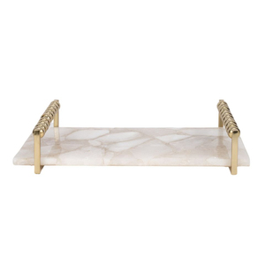 Bandeja de Servir de Mármol Tropical con Asa de Latón Dorado, Accesorio Decorativo para el Hogar, Bodas y Hoteles, Bandejas de Latón y Mármol - Product Image 5