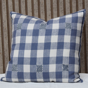 100% Pure Linen Embroidered Solid Check Luxury Eco-Friendly Washable <b>Cushion</b> <b>Cover</b> Blue White Decorative Throw Pillow <b>Cover</b> - Product Image 5
