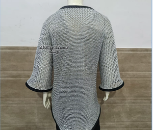 Medieval Handmade Aluminum Chainmail Shirt Half Sleeve <b>Flat</b> Rivited Ring With Leather Trim Knight Armor for Renaissance Costume - Product Image 3