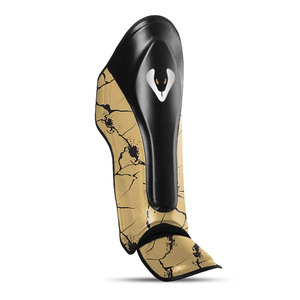 Espinilleras Venomous Golden Line con estampado craquelado de cuero para MMA, Muay Thai, Kickboxing, protección de piernas profesional ajustable - Product Image 4