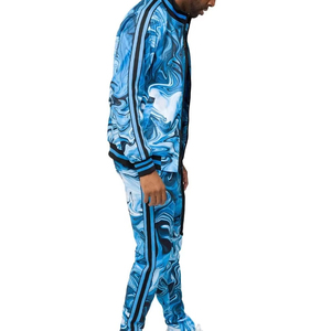 Men Blue Black Camouflage Tracksuit Set <b>Zip</b> Up Hoodie <b>Jogger</b> Pants Breathable Casual Sportswear - Product Image 5