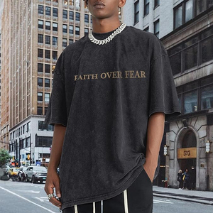 T-shirt unisexe Faith Over Fear surdimensionné en coton à col rond, imprimé, pour l'été, décontracté, en jersey - Product Image 2