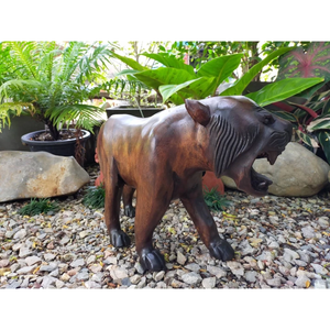 Escultura de Tigre Tallada a Mano en Madera Color Roble, Estatua Decorativa - Product Image 3