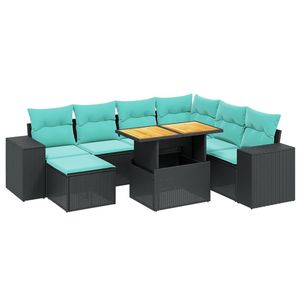 Set di divani da giardino in polyrattan nero da 8 pezzi con cuscini, eleganti mobili da esterno - Product Image 2