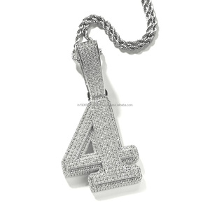 Pendentif en argent sterling 925 plaqué or/argent, glacé, chiffres de 0 à 9, moissanite, style hip-hop, micro-pavé, diamant simulé - Product Image 2