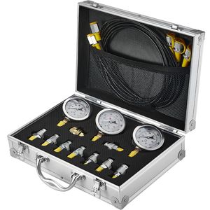 Set di Manometri per Pressione Idraulica Escavatore 250/400/600 bar, 3 Manometri, 9 Raccordi per Test, 3 Tubi per Test - Product Image 4
