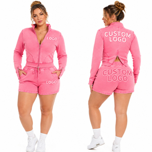 Ensemble sweat-shirt et short en molleton de coton et polyester personnalisable pour femmes, respirant, grande taille, tenue en deux pièces - Product Image 1