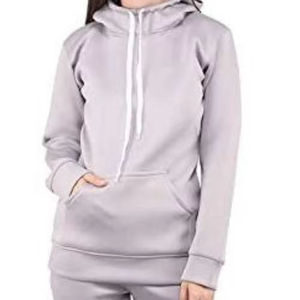 Sweat-shirt gris à capuche pour femme, manches longues, en polaire, décontracté, avec poches, coupe ajustée, toutes saisons, tricoté, color block - Product Image 1