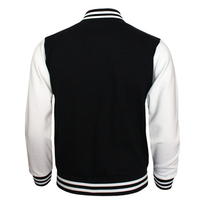 Chaqueta Varsity con Capucha para Hombre, Forro Polar Fino, Manga Negra y Blanca, Color Sólido, Cierre de un Botón, Estilo Casual de Invierno - Product Image 2