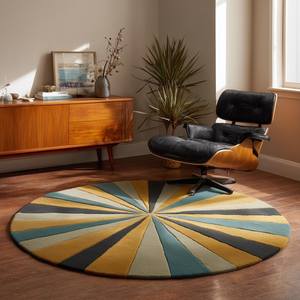 Hand-Tufted Retro Abstract Wave Area Rug High Pile Wool <b>Carpet</b> <b>for</b> Living Room, Bedroom, Mid Century Modern Teppich - Product Image 1