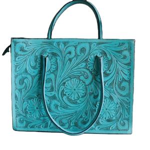Bolso de viaje de invierno bohemio de cuero de lujo turquesa hecho a mano para mujer con correa cruzada y diseño duradero - Product Image 2