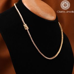 Charm_Jewells Unisex <b>Silver</b> Moissanite <b>Box</b> <b>Chain</b> Necklace 14K Gold Plated Claw Setting Brilliant Cut IGI Certified Hip Hop - Product Image 2