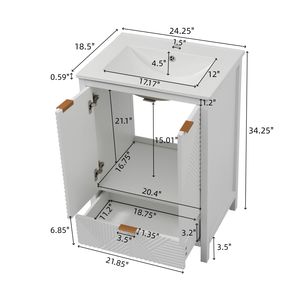 Mobile bagno moderno da 24 pollici con lavabo integrato, foro singolo per rubinetto, ante testurizzate e cassetto - Product Image 4