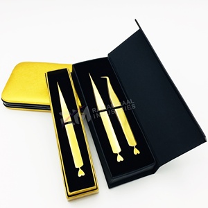 Ensemble de pinces à cils plaquées or RMI, pointe de précision, outils professionnels d'extension, emballage en boîte - Product Image 1