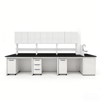 Nouveau modèle de table de travail de laboratoire centrale moderne en acier inoxydable avec étagères réglables et plateau résistant aux acides, modèle 25-SYZQ85 pour les écoles