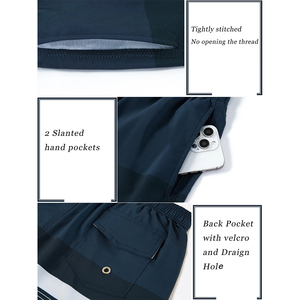 Shorts de bain pour hommes, longueur genou, avec taille élastique, vêtements de sport décontractés, vêtements de plage, boardshorts, motif uni, 100% polyester, séchage rapide - Product Image 5