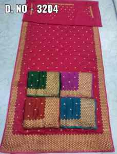 Sari en soie Rangoli avec broderie Zari en cuivre lourde et travail de pierres, blouse assortie - Vêtements indiens et pakistanais - Product Image 2