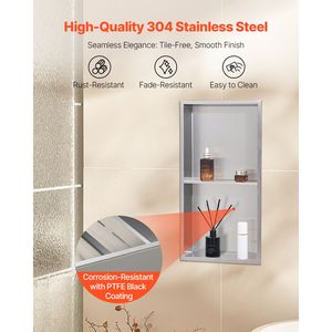 Nicchia Doccia Moderna in Acciaio Inossidabile 13 X 25 X 4 Pollici, Mensola da Bagno Incassata a Doppio Strato con Divisorio Cavo - Product Image 3