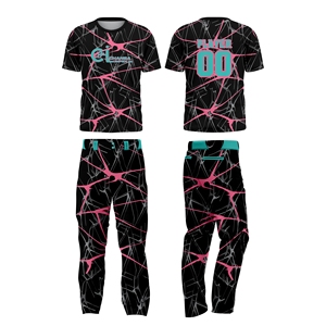 Custom Softball Uniform Set Sublimated Jersey Pants Breathable Quick Dry <b>Athletic</b> Team Wear Design Black Pink Front 100% - Product Image 5