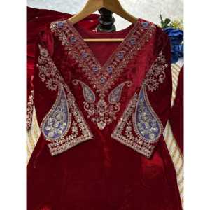 Conjunto de Top, Pantalón y Dupatta de Fiesta para Mujer con Elegante Bordado - Product Image 1