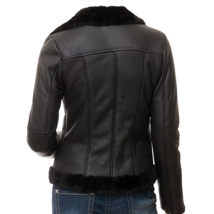Women's Genuine Leather Moto Jacket With Fur Trim Zipper Closure Winter Warm Biker Style Full Sleeve - Product Image 2
