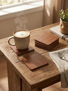 Wooden Tea & Coffee <b>Coasters</b> Set of 6 | Natural Wood <b>Drink</b> <b>Coaster</b> Set for Dining Table Office Home Kitchen Decor - Product Image 4