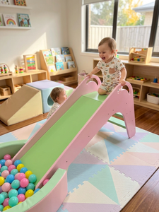 Plastic <b>Slide</b> For Kids <b>Indoor</b> Play Green Surface Pink Frame Home Use - Product Image 3