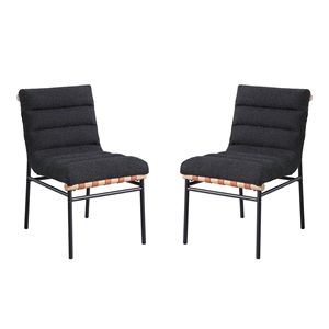 Set di 2 Sedie da Pranzo Lahni in Tessuto Bouclé Nero con Gambe in Ferro Nero - Product Image 2