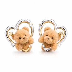 Bear Earrings with Plush Flocking Texture and Zircon Heart for Korean Fashion Autumn Winter Women Stud Jewelry - Product Image 6