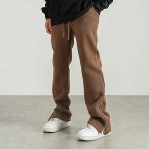 Pantalon homme coupe droite évasée, léger, décontracté, à jambe large, en molleton écologique respirant, double taille, effet délavé - Product Image 4