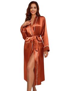 Ekouaer Peignoir en satin à manches longues pour femmes Doux Léger Vêtements de nuit complets Naturel Longueur au sol Demoiselle d'honneur Robes de fête de mariage - Product Image 1