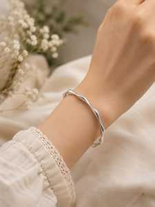 Hammered Sterling Silver Bangle <b>Bracelet</b> | Minimalist Silver Cuff | Wavy Organic Bangle | Handmade Silver Jewelry | Modern Stack - Product Image 1
