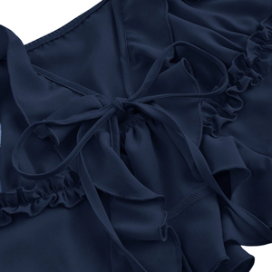 Débardeur ajusté pour femme, uni, tissé, respirant, à volants, à bretelles spaghetti, avec nœud sur le devant et basque, sans manches, pour le quotidien et la mode estivale - Product Image 5
