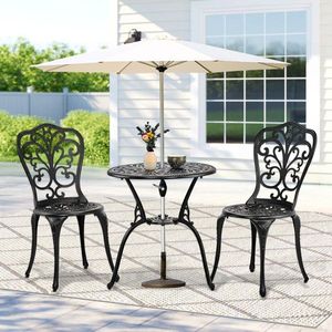3 PCS All-Weather Cast Aluminum Butterfly <b>Bistro</b> Set for Outdoor Patio Garden Backyard Elegant Outdoor <b>Bistro</b> <b>Table</b> Chairs Set 2 - Product Image 2